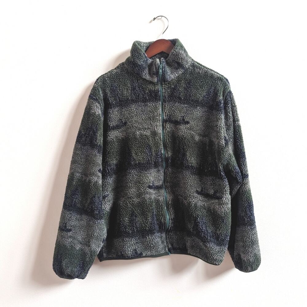 Vtg 90s California Alpine Green Canoe Fleece Zip Large Landscape